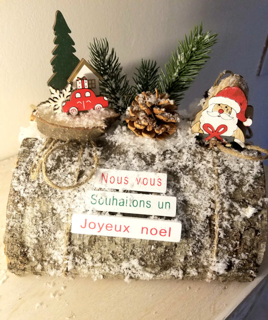 Noël, Bûche de  Bois et sa Décoration