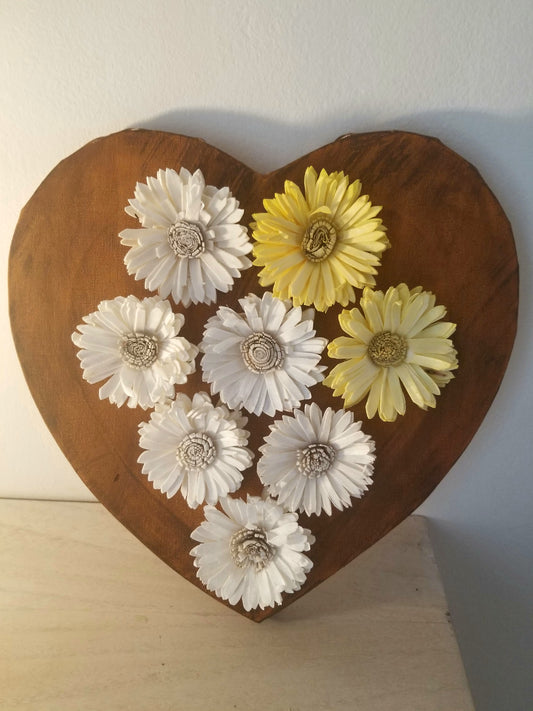 Cadre Coeur, Peinture Marron, Fleurs Séchées
