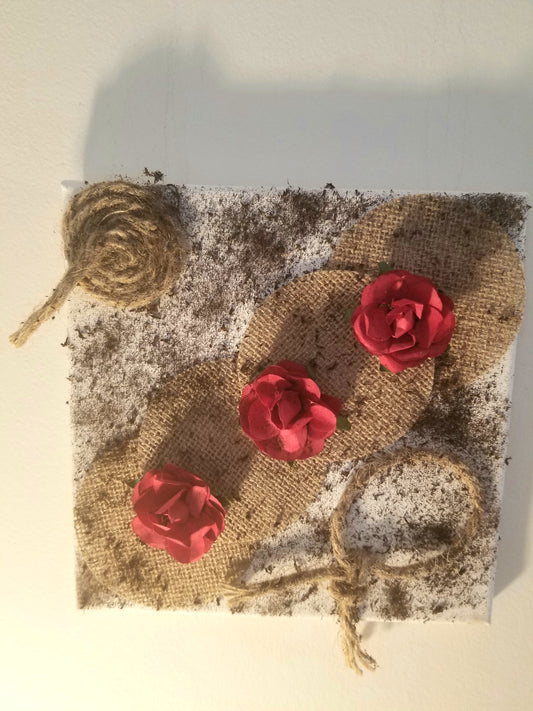 Cadre 20X20, Ronds Toile de Jute, Roses, Corde