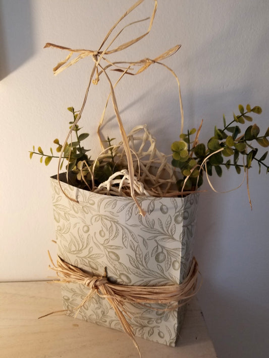 Sac, Carton Décoré, Macrame, Rafia, Verdure