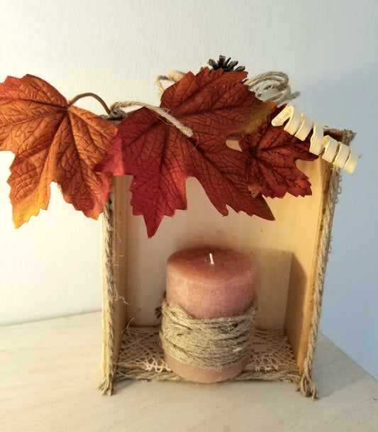 Boîte en Bois, Porte Bouigie, Feuilles Orangées