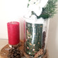 Noël, Plateau Bois, Vase Tube, Décoré Carte de Noel, Fleur enneigee, Bougieavec Corde