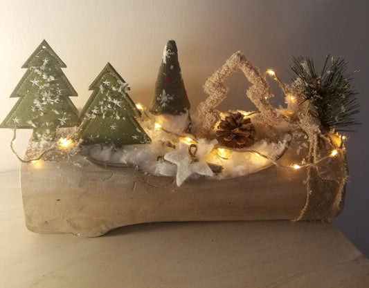 Noël, Jardinière Bois, Sapins et Gnome Feutrines