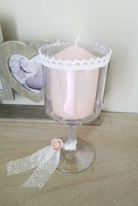 Bougeoir, Verre sur Pied, Dentelle, Ruban