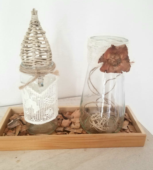 Plateau, Pots en Verre Décorés