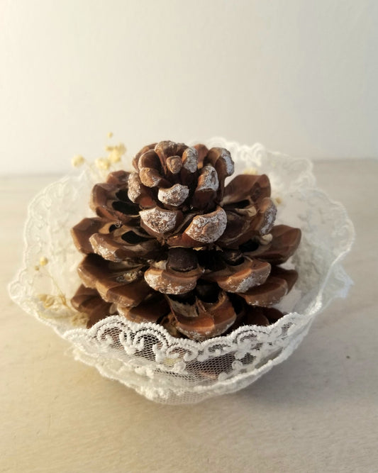 Pomme de Pin Décorée Dentelle et Gypsophile