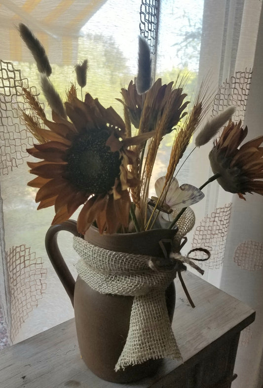 Pichet en Grès, Tournesols, Epis de Blé