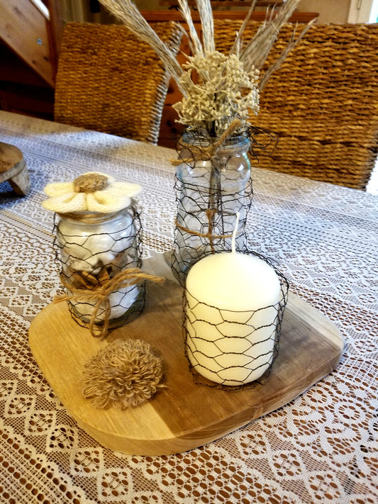 Plateau Bois avec Trois Pots Décoratifs