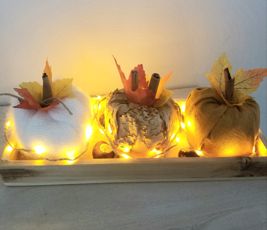 Plateau de Citrouilles, Laine,Tissu Orangé,  Papier Kraft
