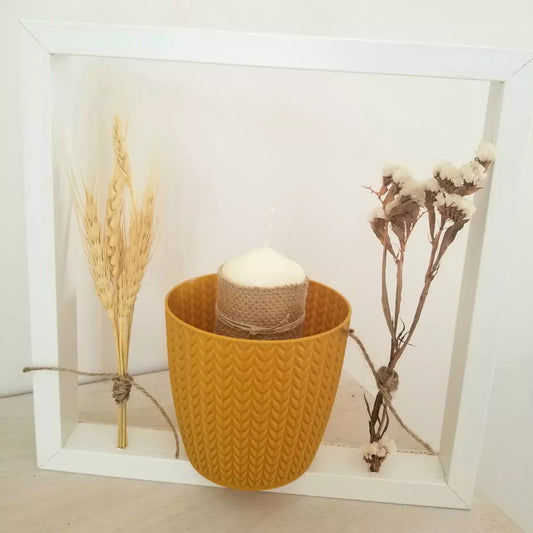 Contour de Cadre  avec Pot Bougie, et, Fleurs Séchées