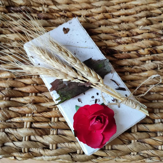 Cadre Haut, Ecorce bois ,Rose en Papier, Epis de Blé,